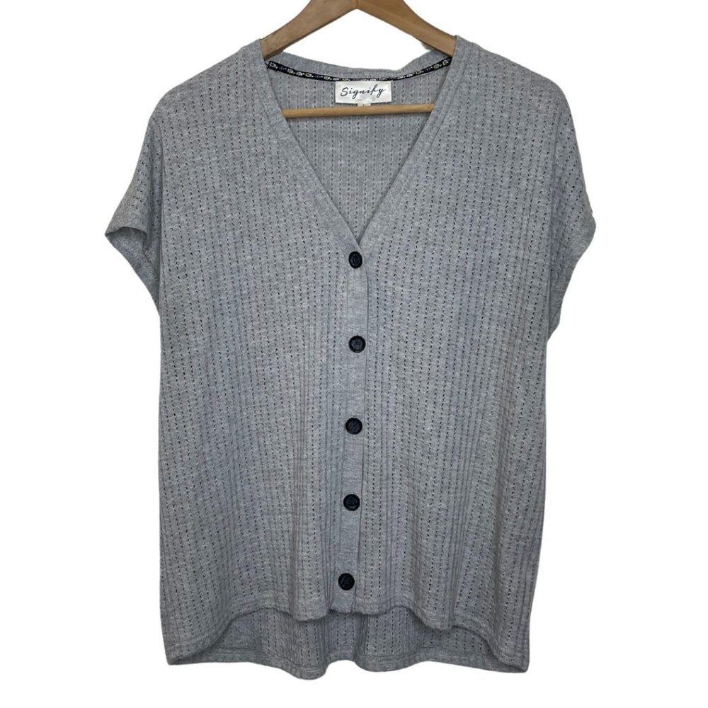 Signify | Gray/Blue Short Sleeve Sweater Top | Size L